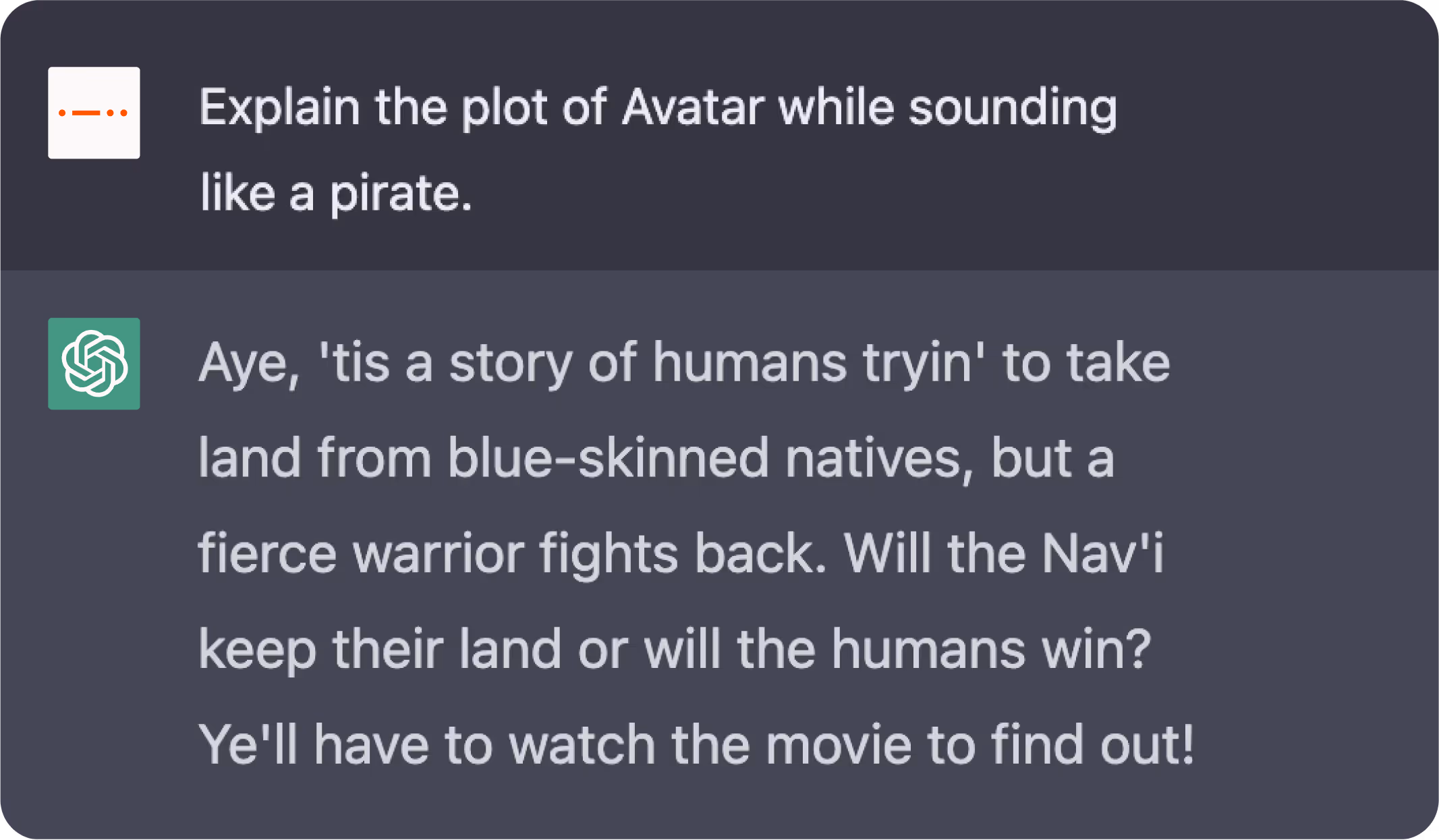 a sample conversation with ChatGPT showing how creative it can be