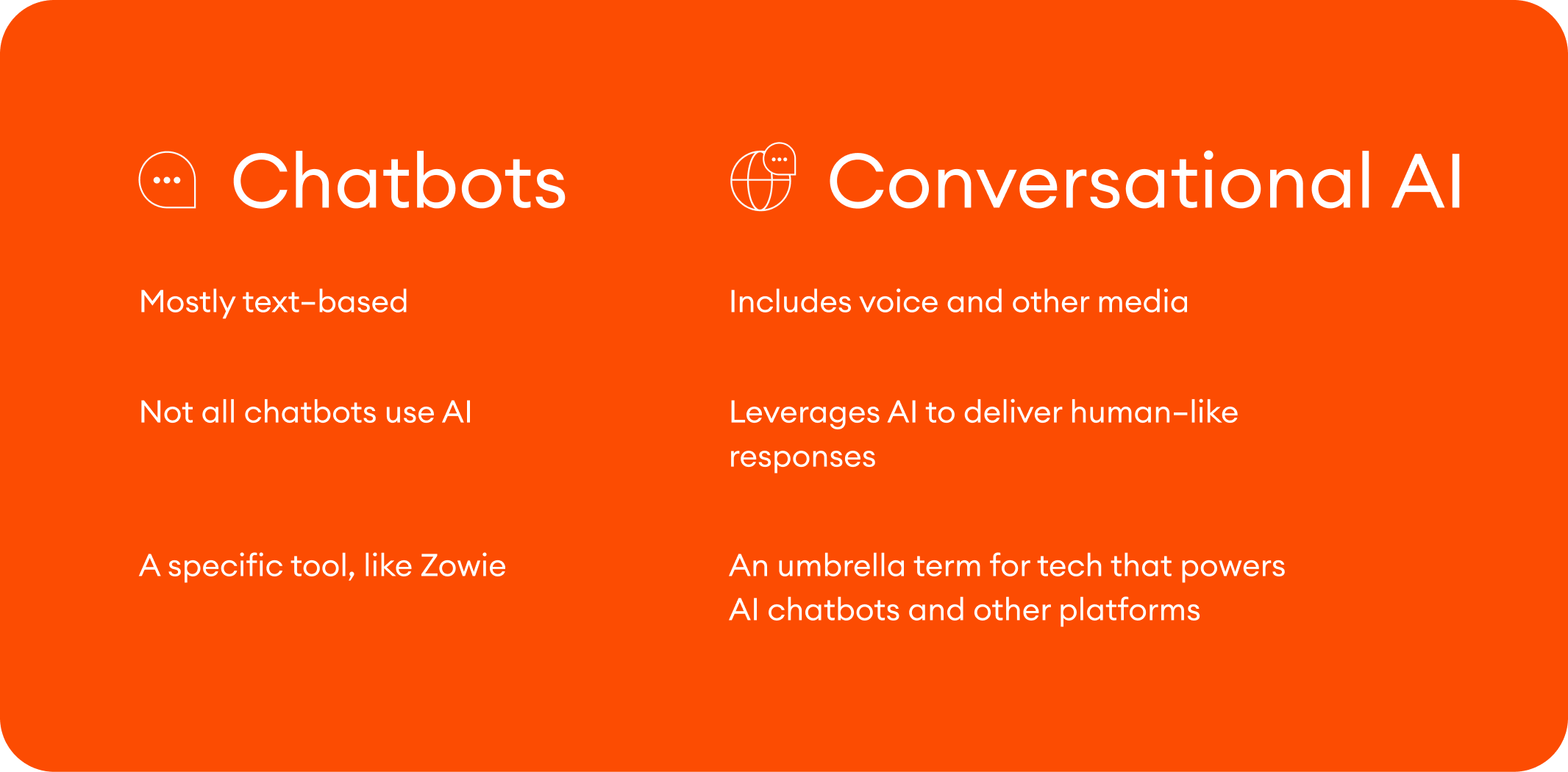 a table summarizing the differences between chatbots and conversational AI