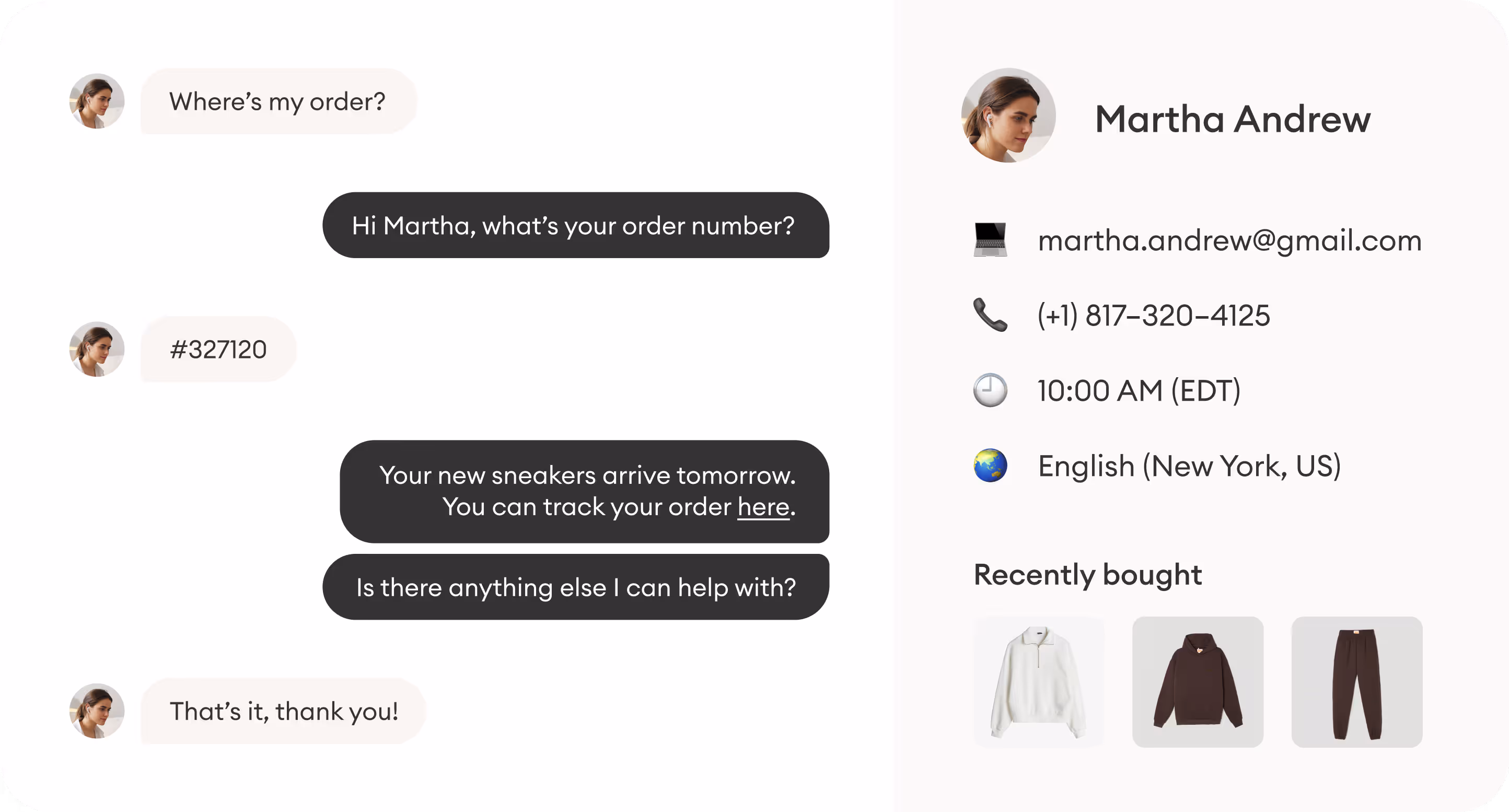 An AI chatbot conversation about order tracking
