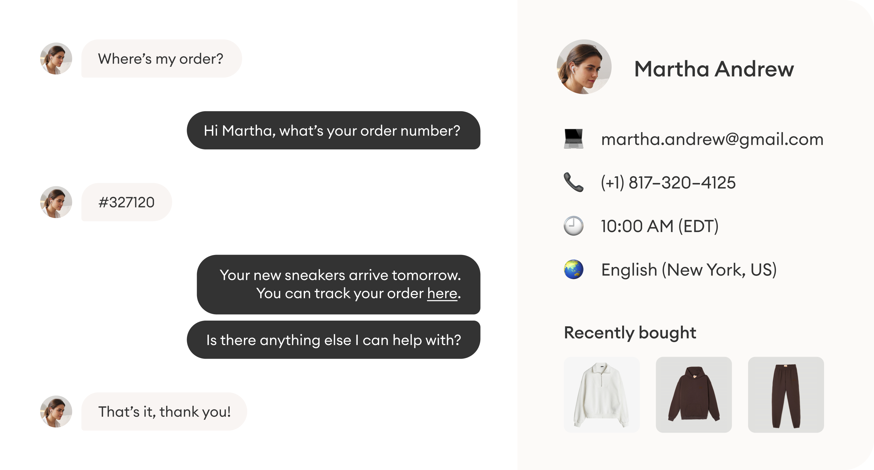An AI chatbot conversation about order tracking
