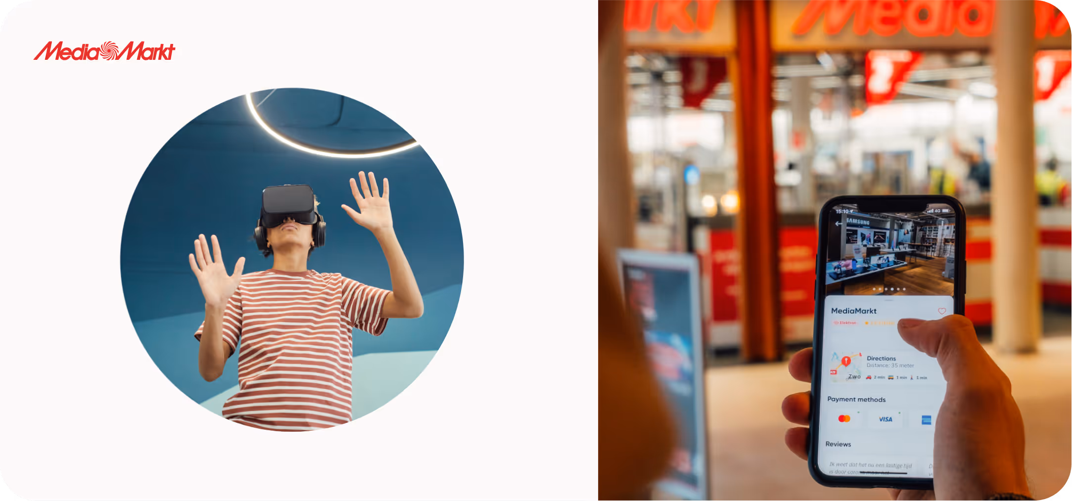 Media Markt logo, storefront, and mobile app