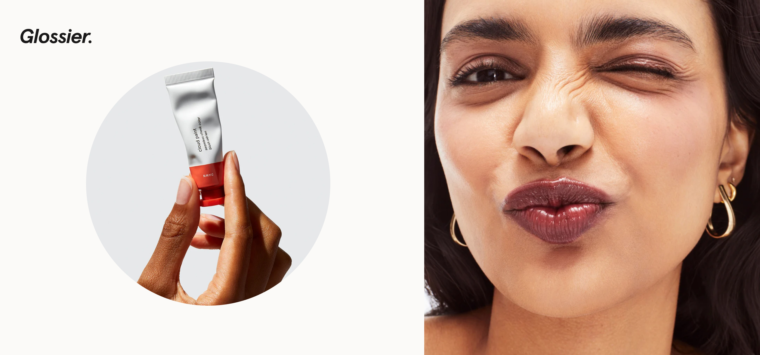 D2C brand Glossier logo and makeup