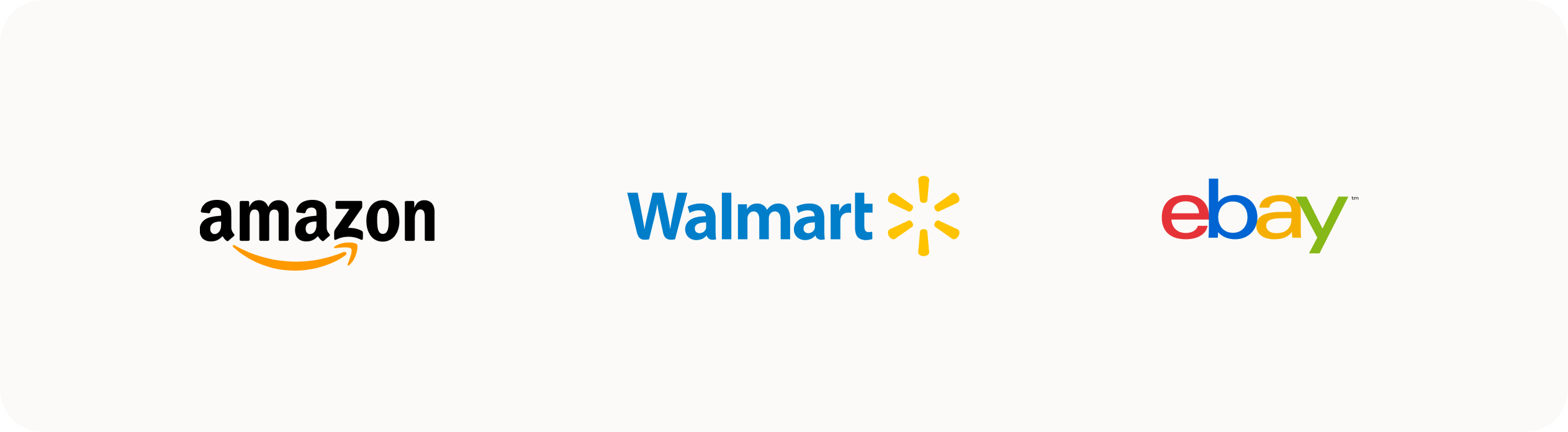 Logos of Amazon, Walmart, and ebay