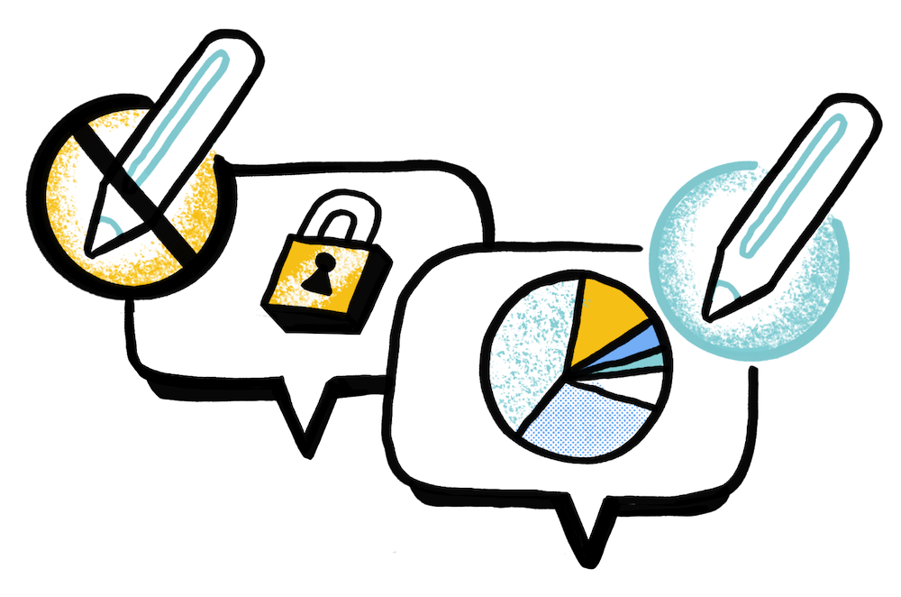 A speech bubble with a padlock inside and an icon that indicates that it should not be drawn.