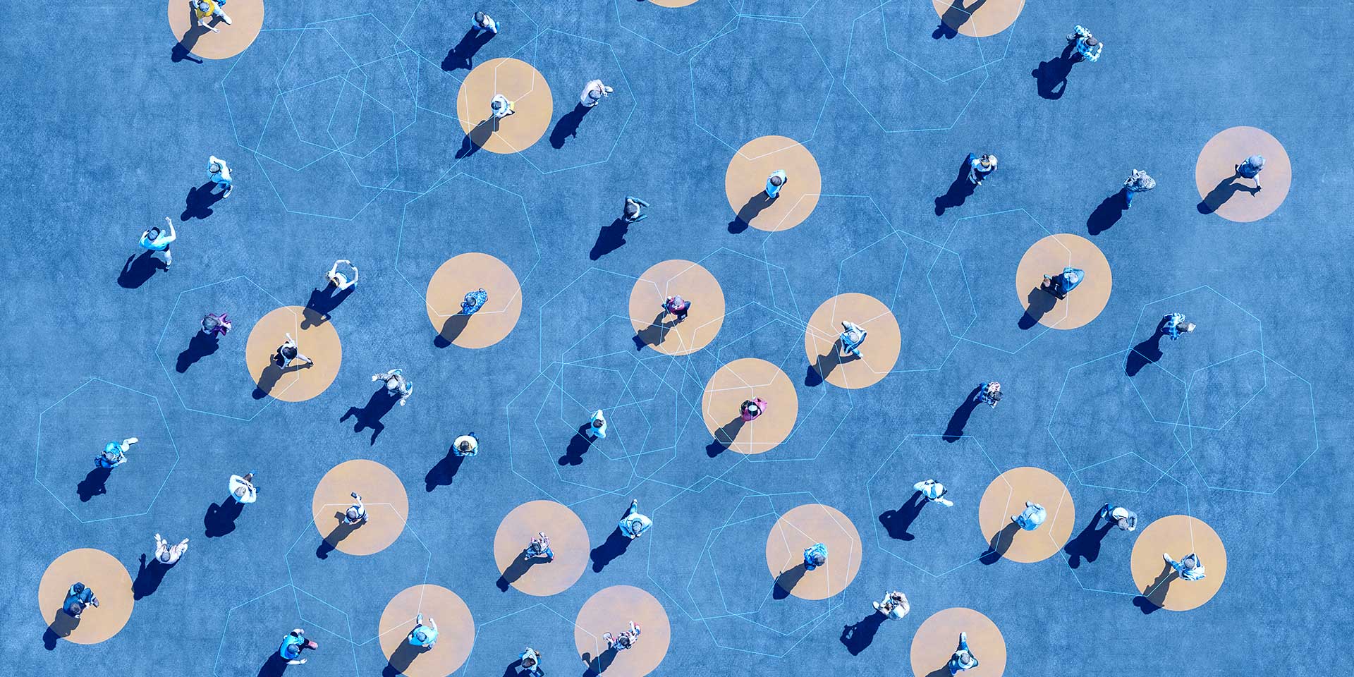 Aerial view of people walking in a city