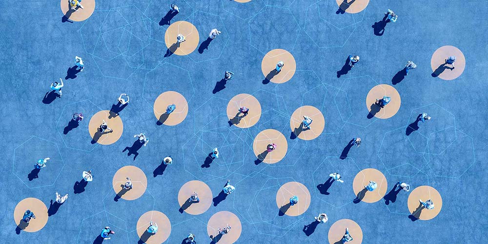 Aerial view of people walking in a city