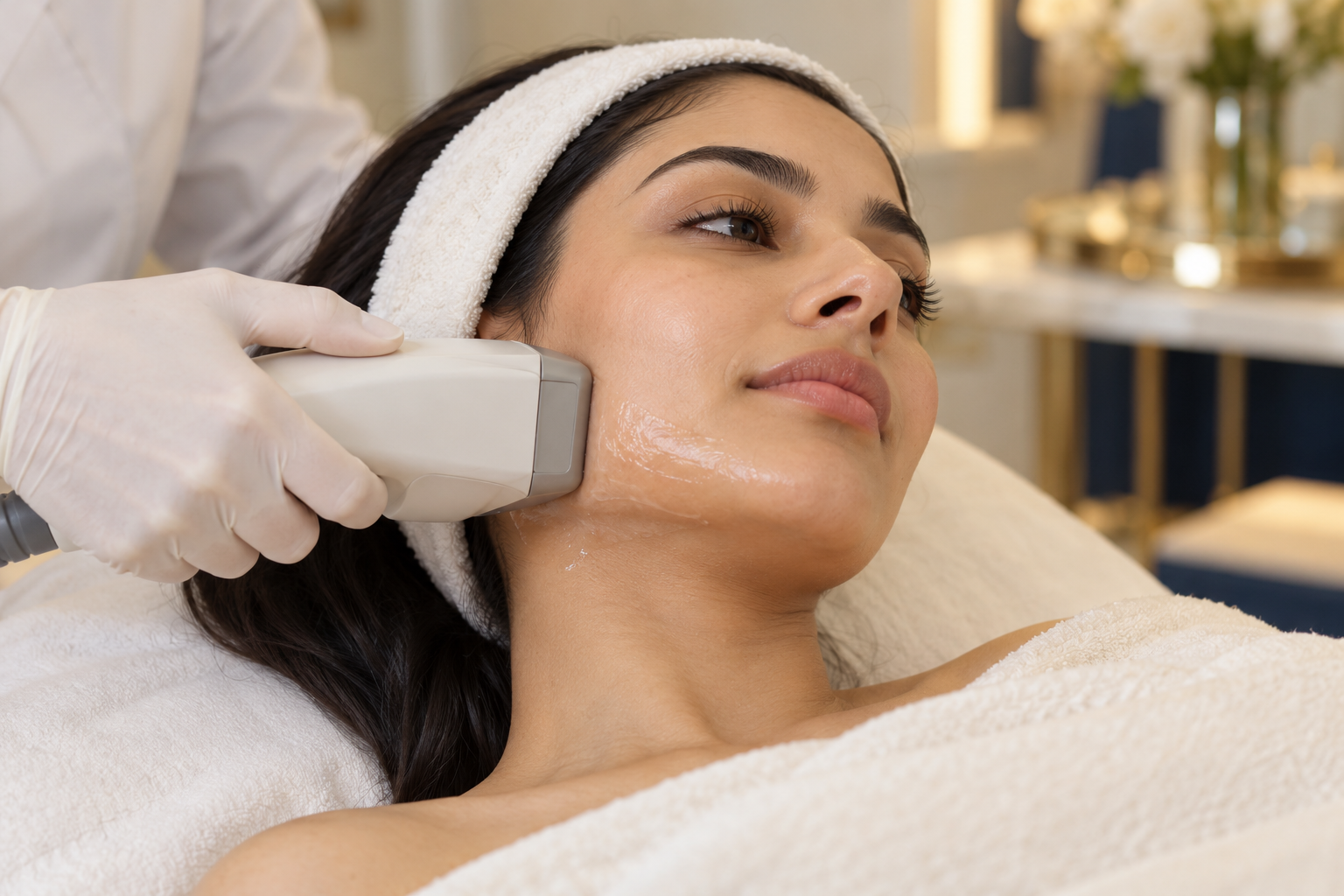 Illustrative HIFU treatment along the jawline