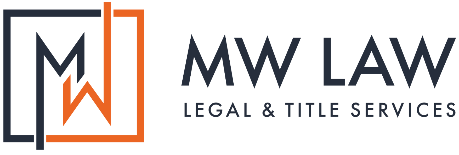 MW Law logo with stylized MW letters inside overlapping black and orange rectangles, accompanied by text 'MW LAW LEGAL & TITLE SERVICES'.