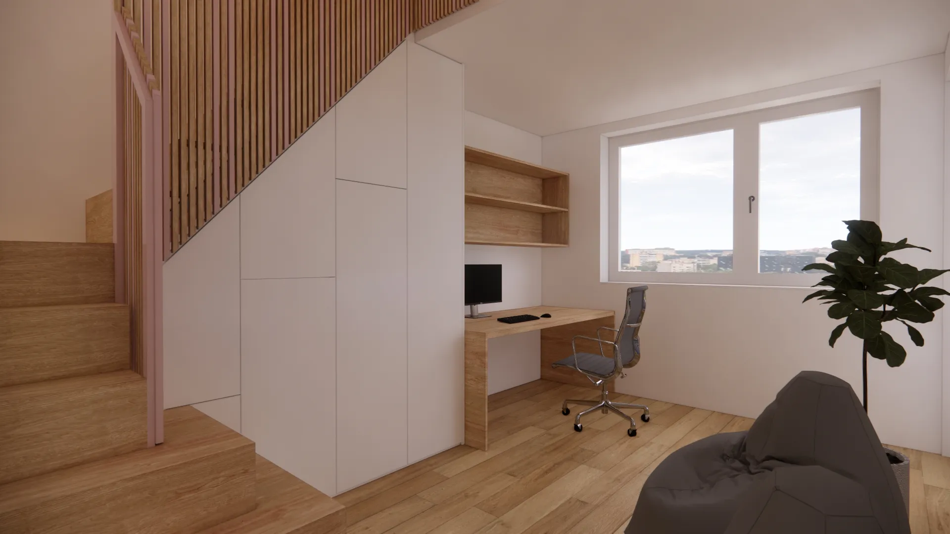 perspektivni pogled - vizualizacija spodnje / dnevne etaže otroških sob