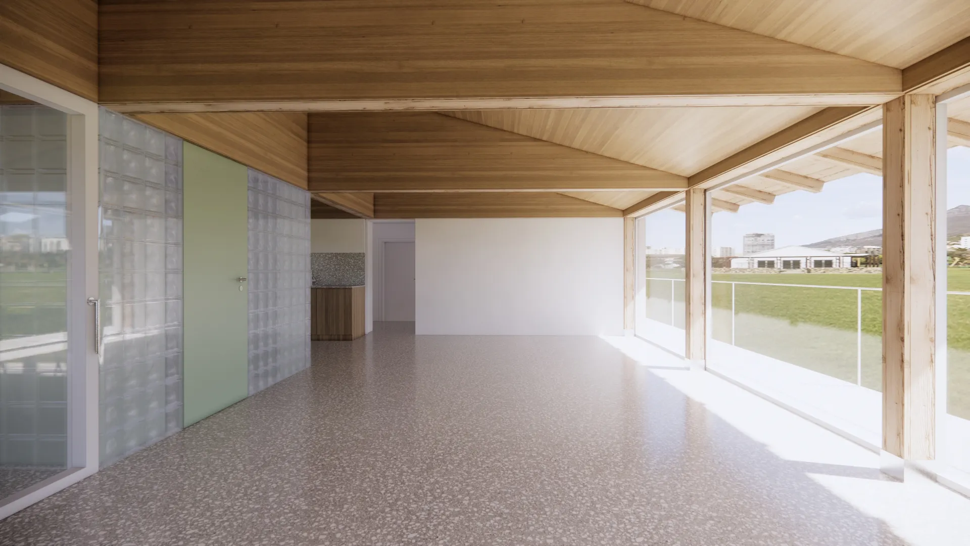 perspektivni pogled - vizualizacija pogleda iz dnevne sobe proti jedilnici