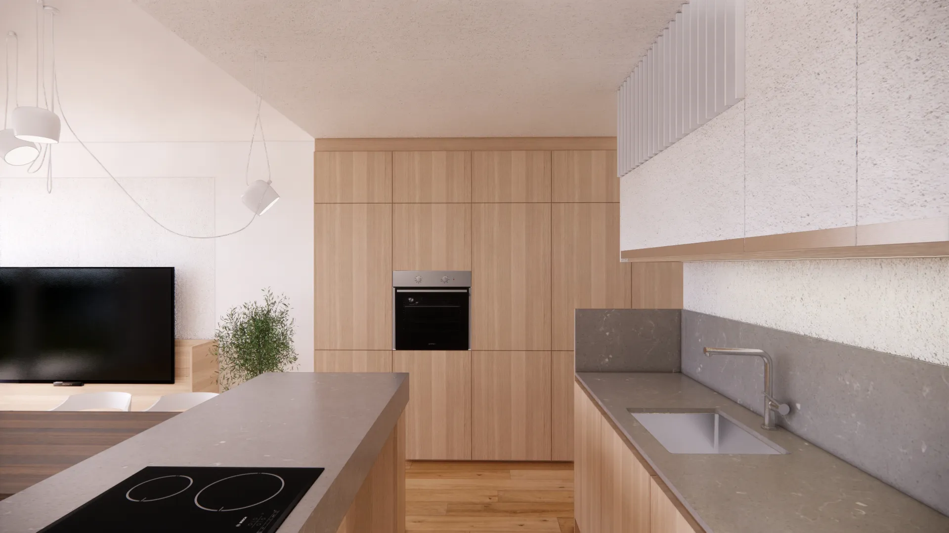 perspektivni pogled - vizualizacija pogleda na kuhinjski pult in pult kuhinjskega otoka