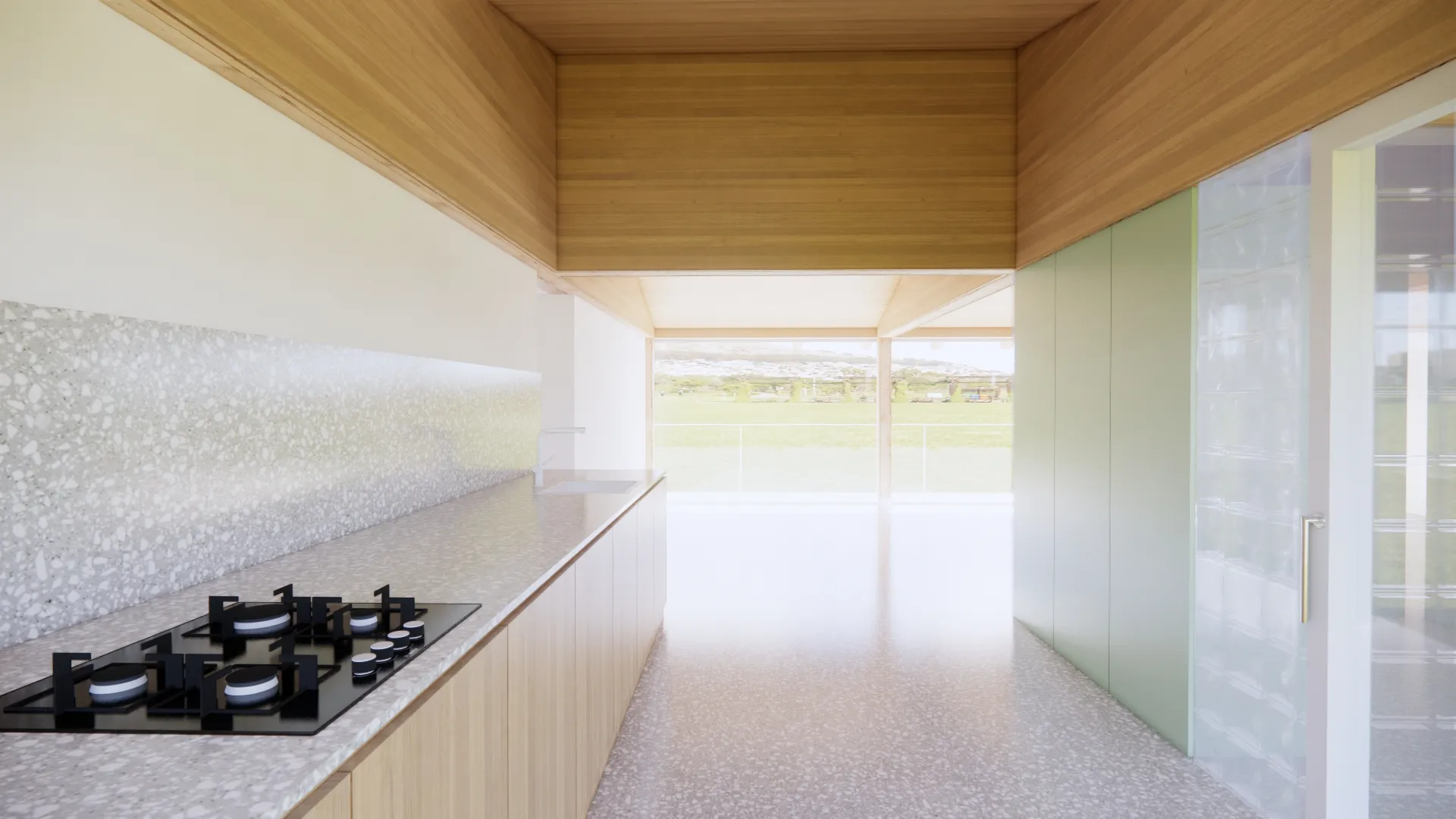 perspektivni pogled - vizualizacija pogleda iz kuhinje proti jedilnici