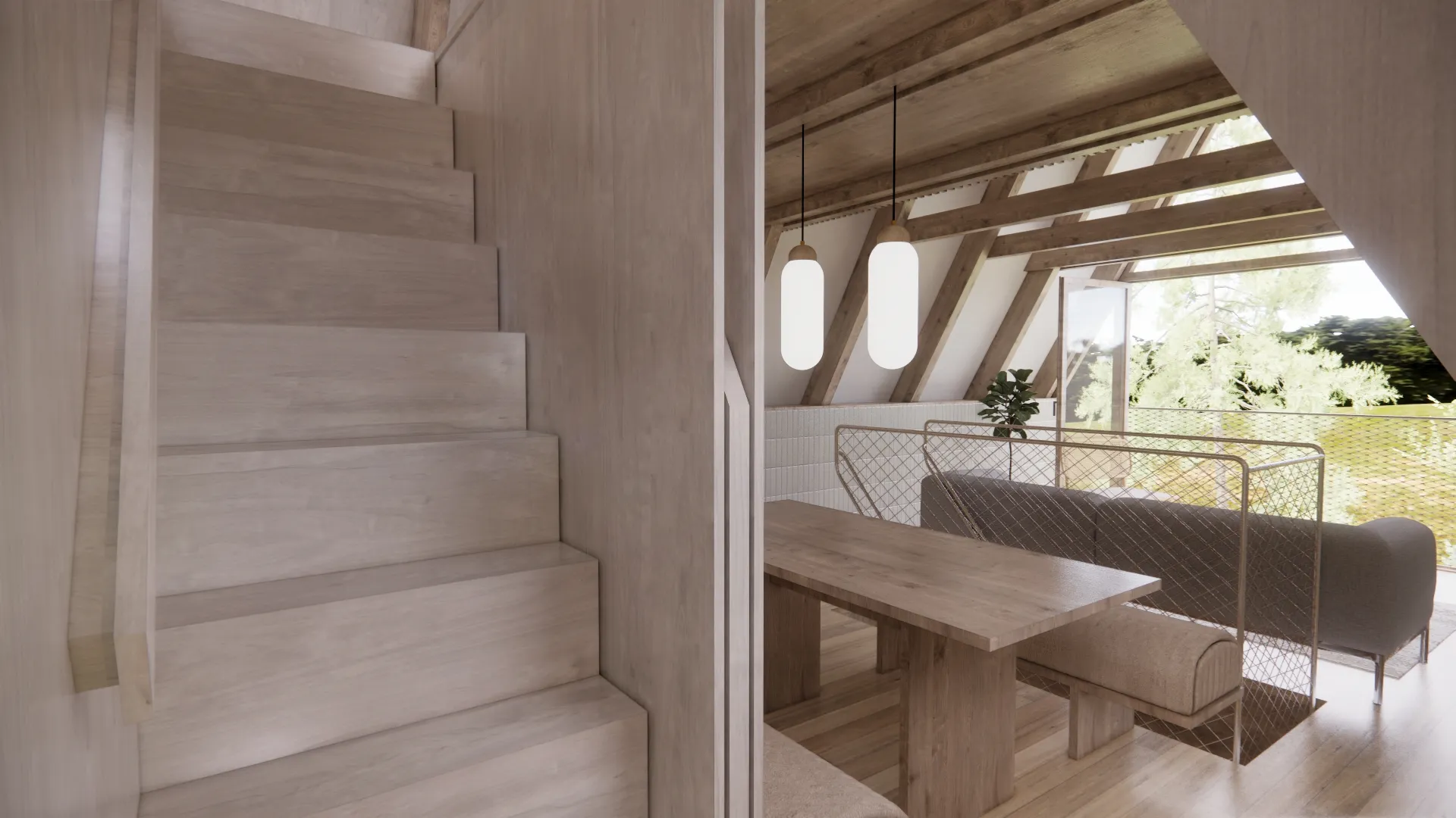 perspektivni pogled - vizualizacija stopnišča proti mansardi