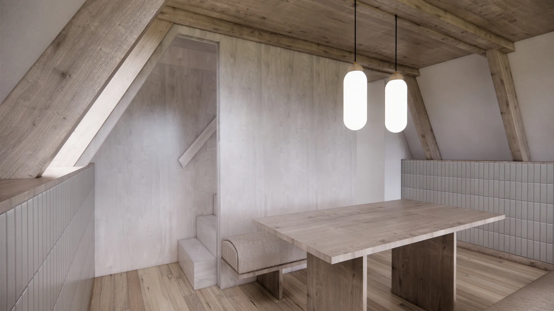 perspektivni pogled - vizualizacija stopnišča proti mansardi