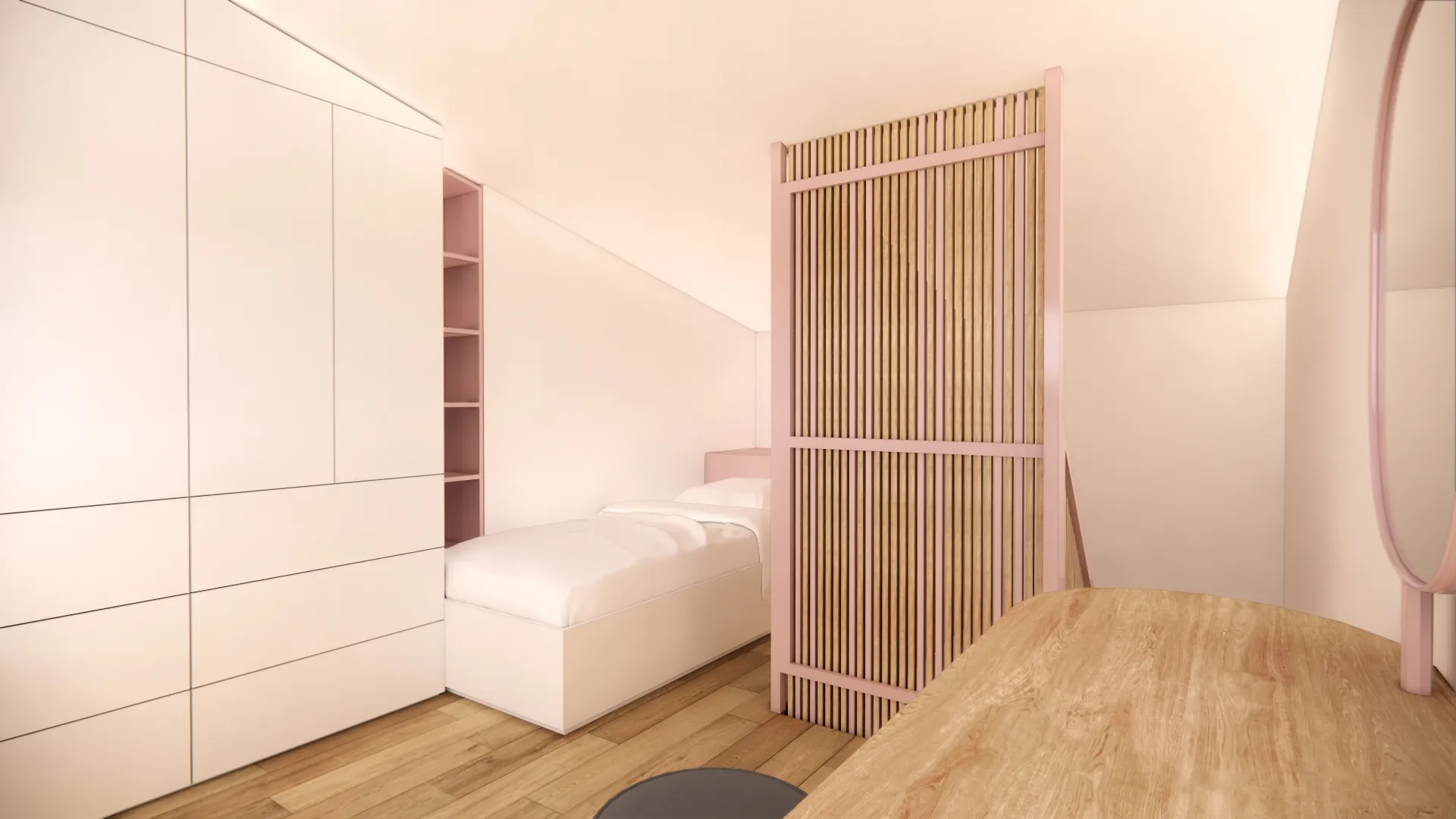 perspektivni pogled - vizualizacija spalne / privatnejše etaže otroške sobe