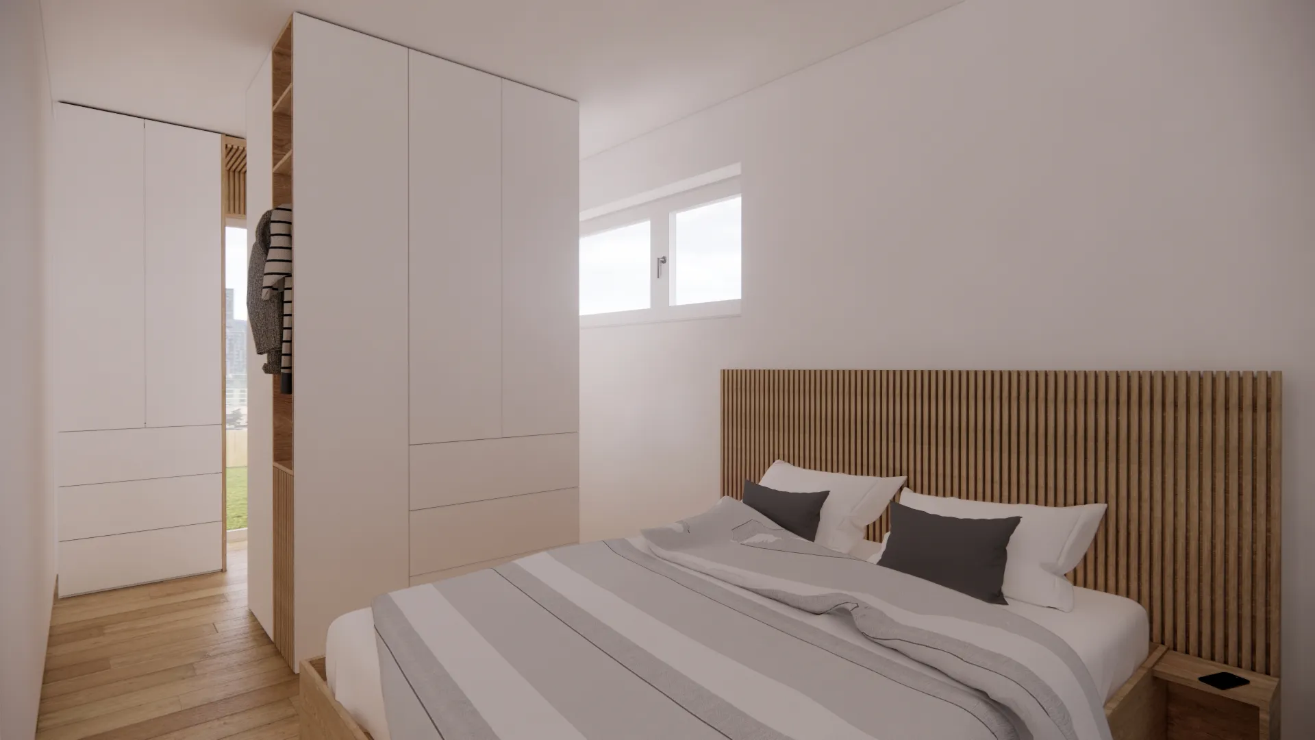 perspektivni pogled - vizualizacija spalnice z garderobnim delom