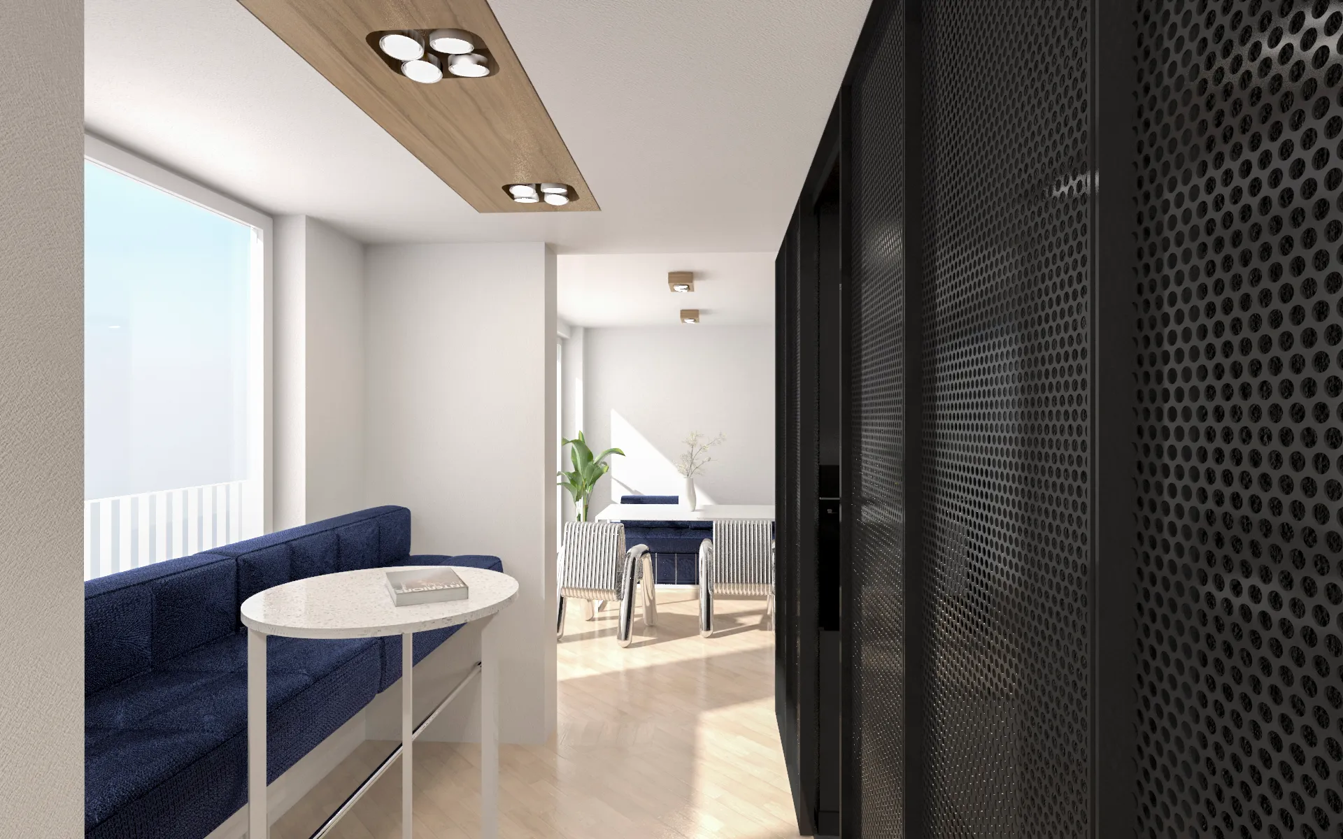 perspektivni pogled - vizualizacija pogleda preko zajtrkovalnega kotička na jedilnico