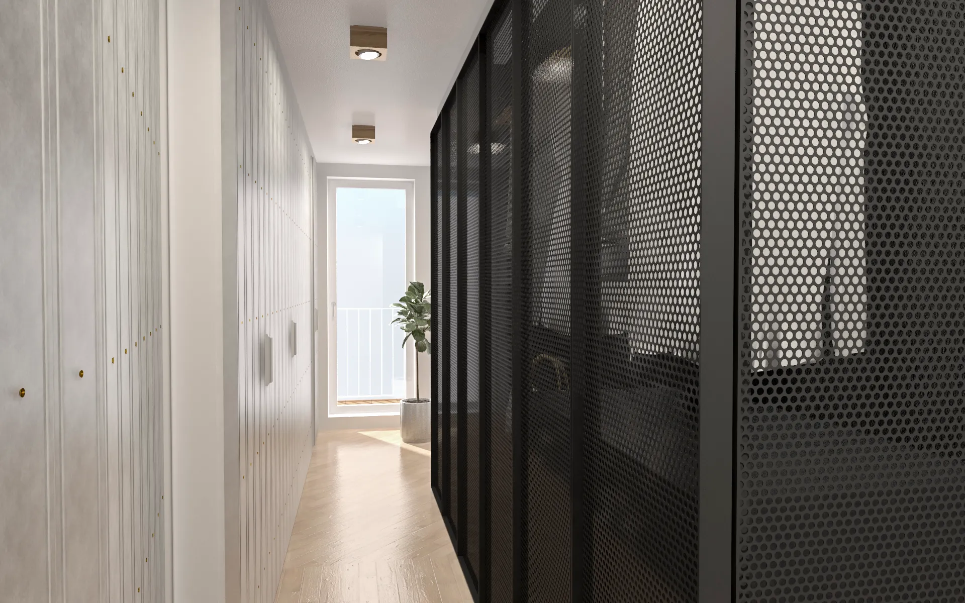 perspektivni pogled - vizualizacija garderobnega hodnika