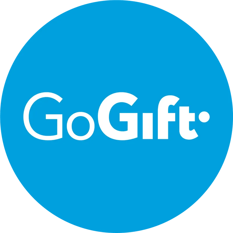 GoGift logo in white text on a blue circular background.