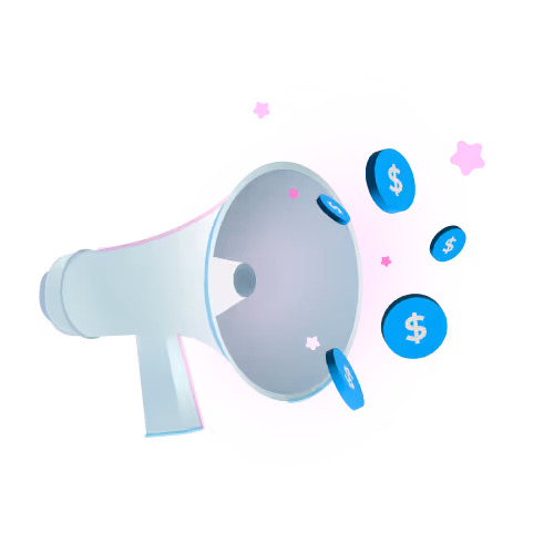 Megaphone releasing coins and stars, symbolizing partner and channel incentives boosting outreach.