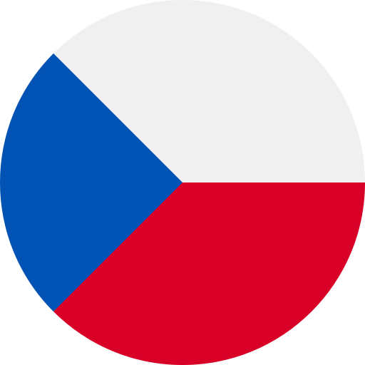 Circle-shaped flag of the Czech Republic with a blue triangle on the left, white on top right, and red on bottom right.