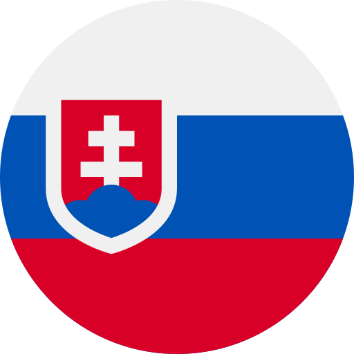Flag of Slovakia with horizontal white, blue, and red stripes and a shield featuring a white double cross on blue hills.