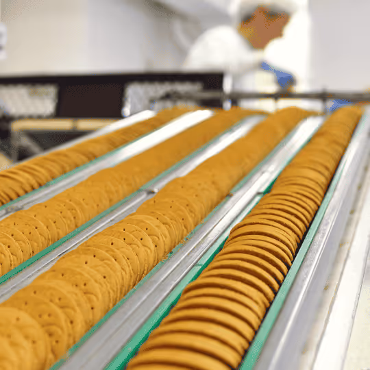 Chaîne de production biscuits dans une usine