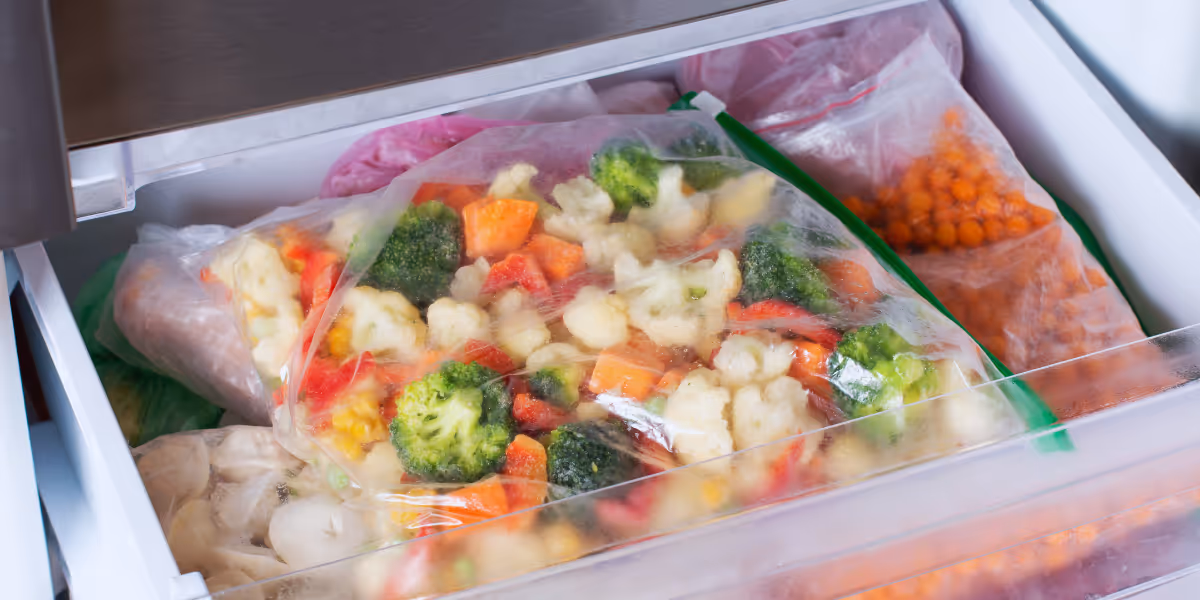 Légumes dans un bac de congélation