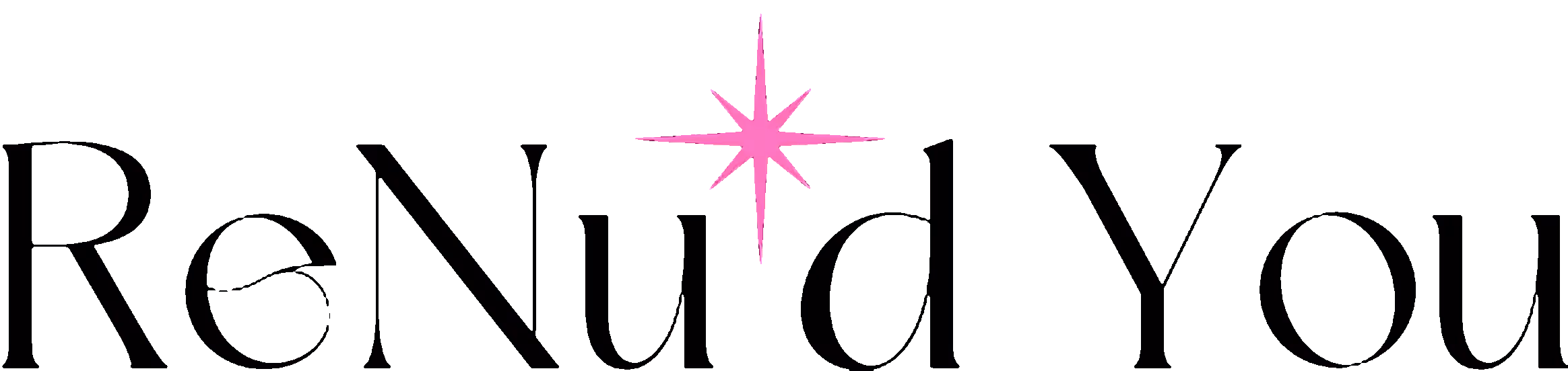 ReNu'd You logo featuring elegant black serif font with a pink starburst symbol above the 'd'.