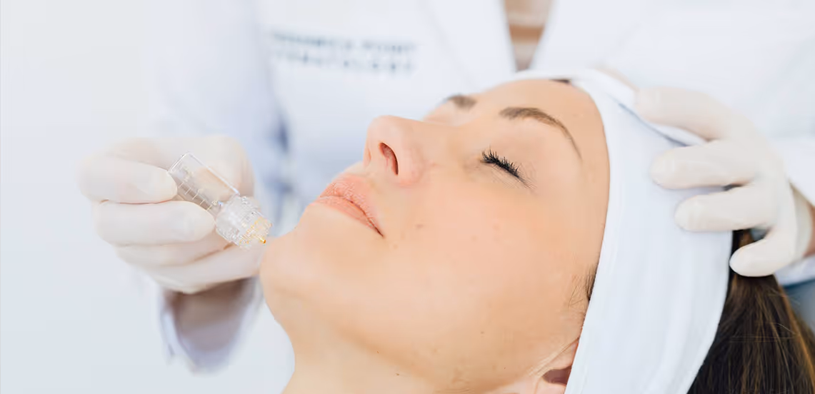 Person receiving a facial treatment, with hands administering a skincare procedure on their face.