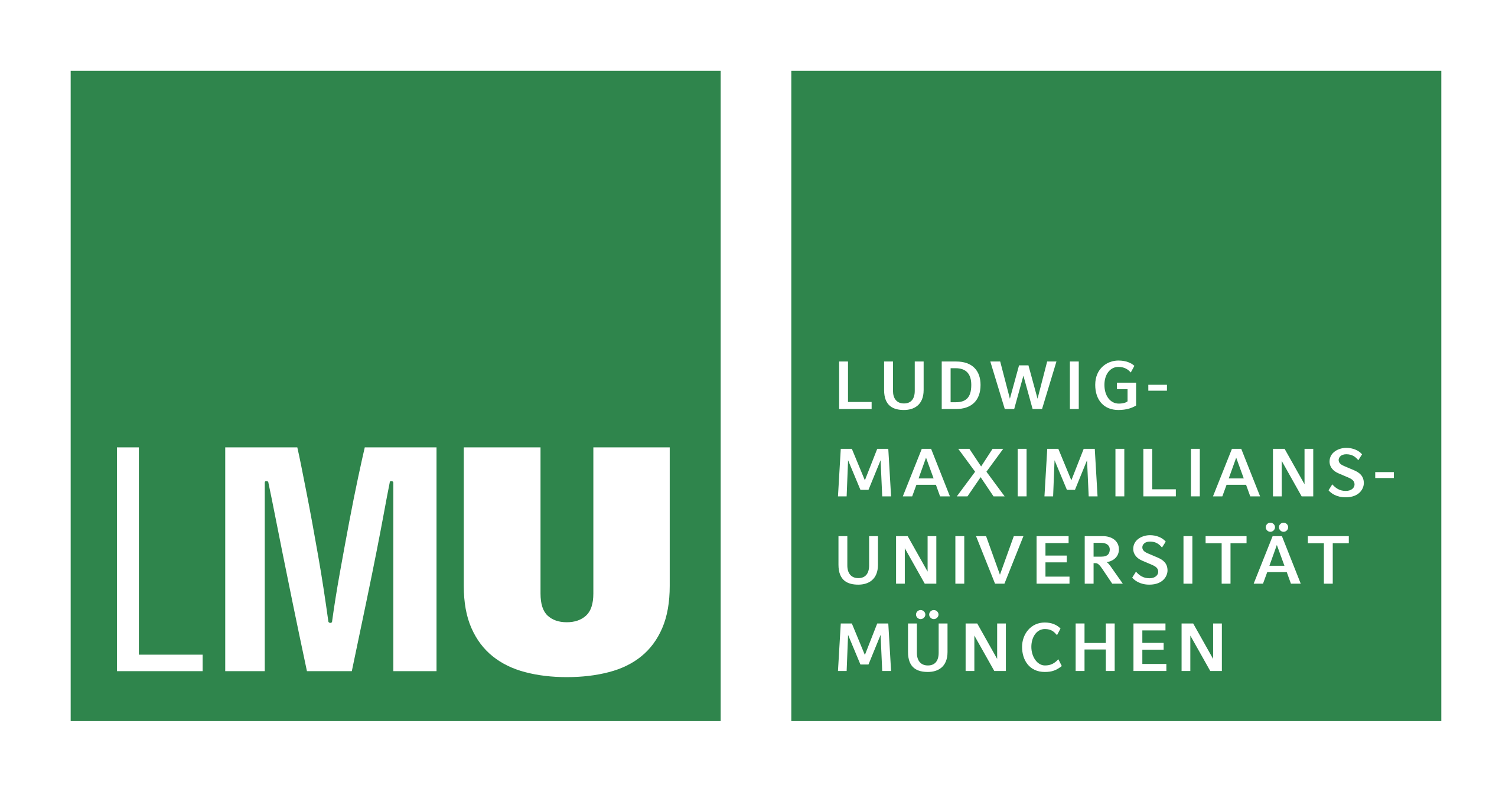 Green square logo with white uppercase letters LMU and the text Ludwig-Maximilians-Universität München on the right.