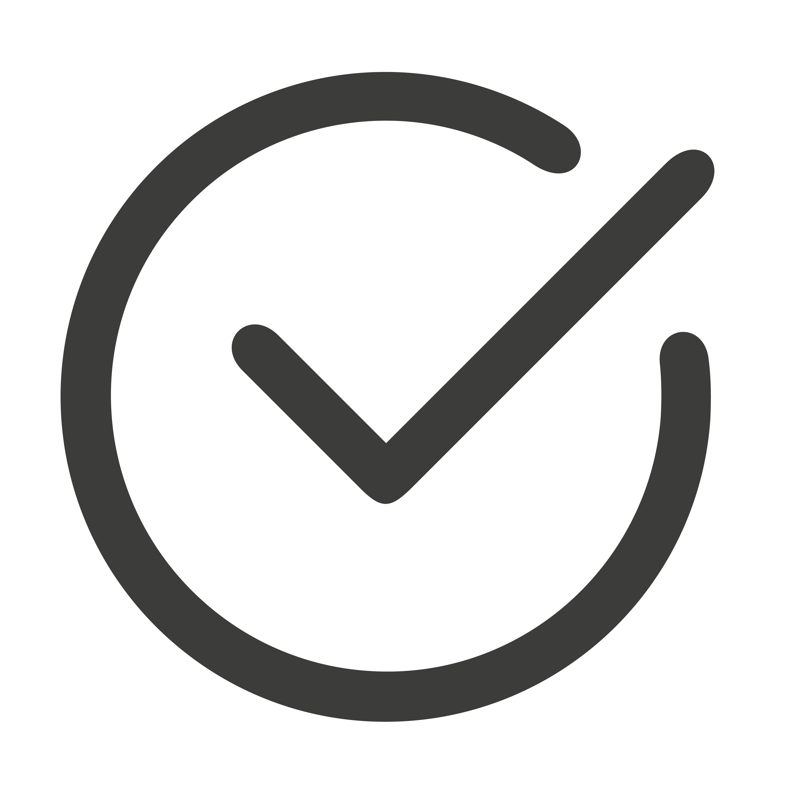 Schwarzes Häkchen in einem unvollständigen Kreis, Symbol für Ja oder Bestätigung.