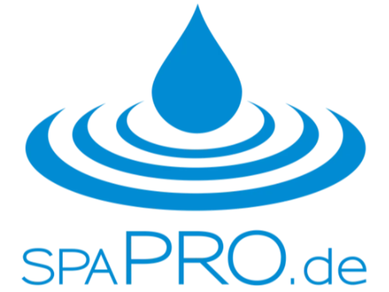 Blaues Wassertropfen-Logo für Spa Pro mit konzentrischen Wellen