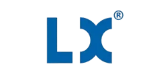 Blaues LX-Logo mit registrierter Markenzeichnung