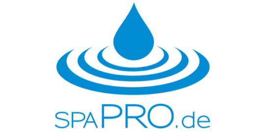 Blauer Wassertropfen und Wellen mit SpaPro.de Logo