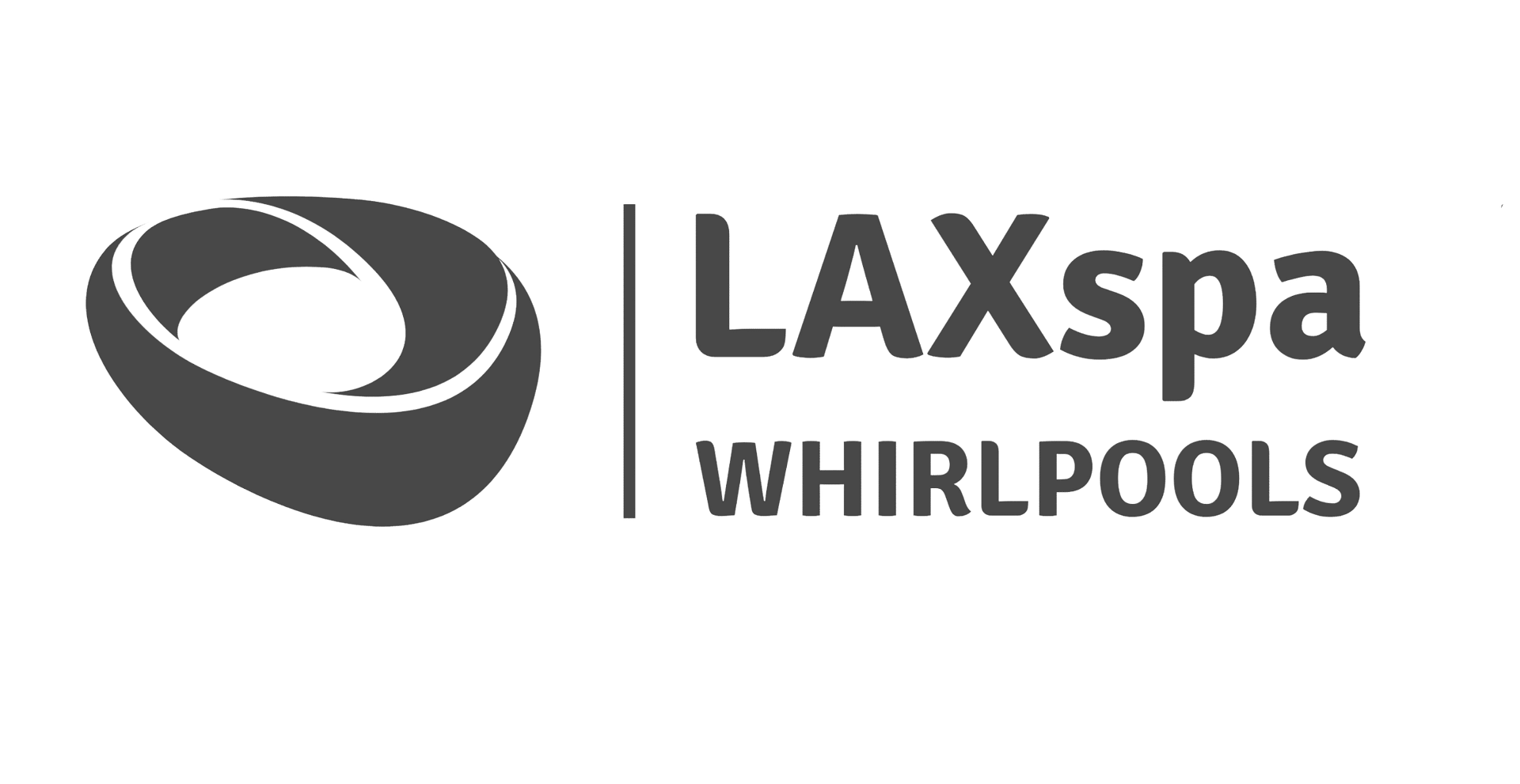 LAX Spa Whirlpools Logo in grau mit geschwungenem abstraktem Symbol