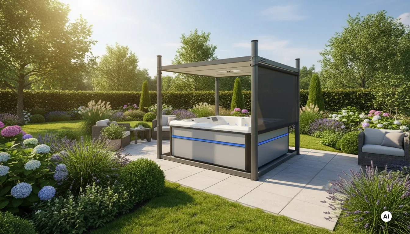 Automatische Covana Evolution Abdeckung für den Sommer im Garten.