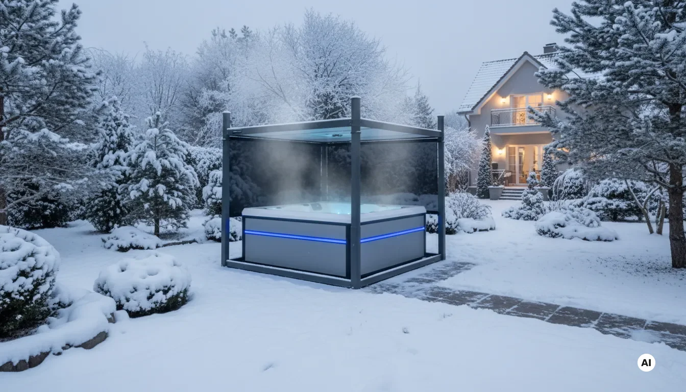 spaPRO Covana Evolution: Elektrische Whirlpool-Abdeckung im Schnee.
