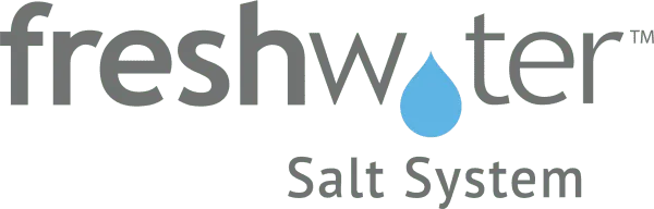 Freshwater Salzsystem-Logo mit blauem Wassertropfen