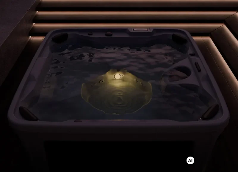 Hot Spring® FreeFlow® Monterey Whirlpool mit warmer Innenbeleuchtung am Abend