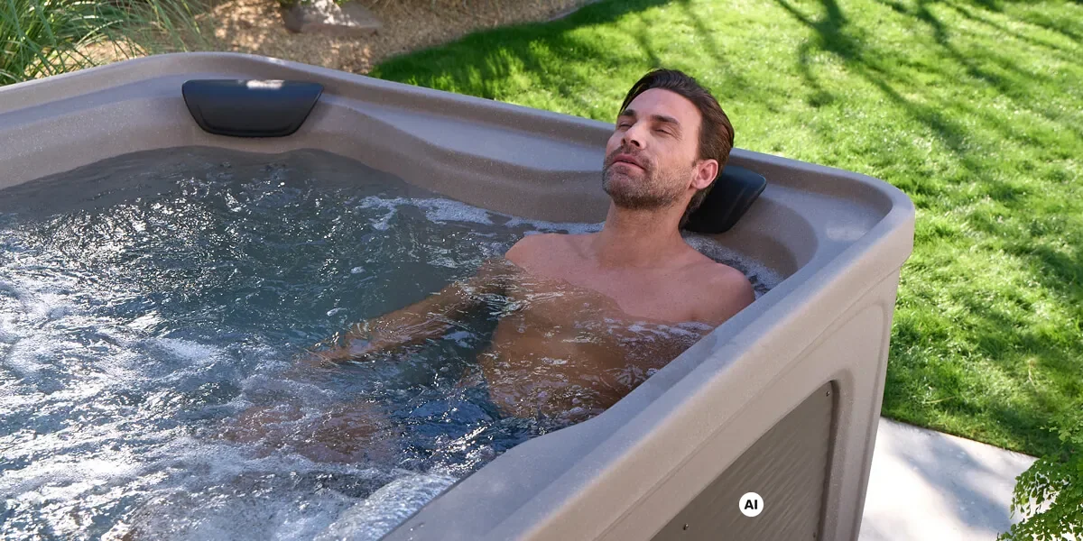 Mann genießt die wohltuende Hydromassage im Hot Spring® FreeFlow® Whirlpool