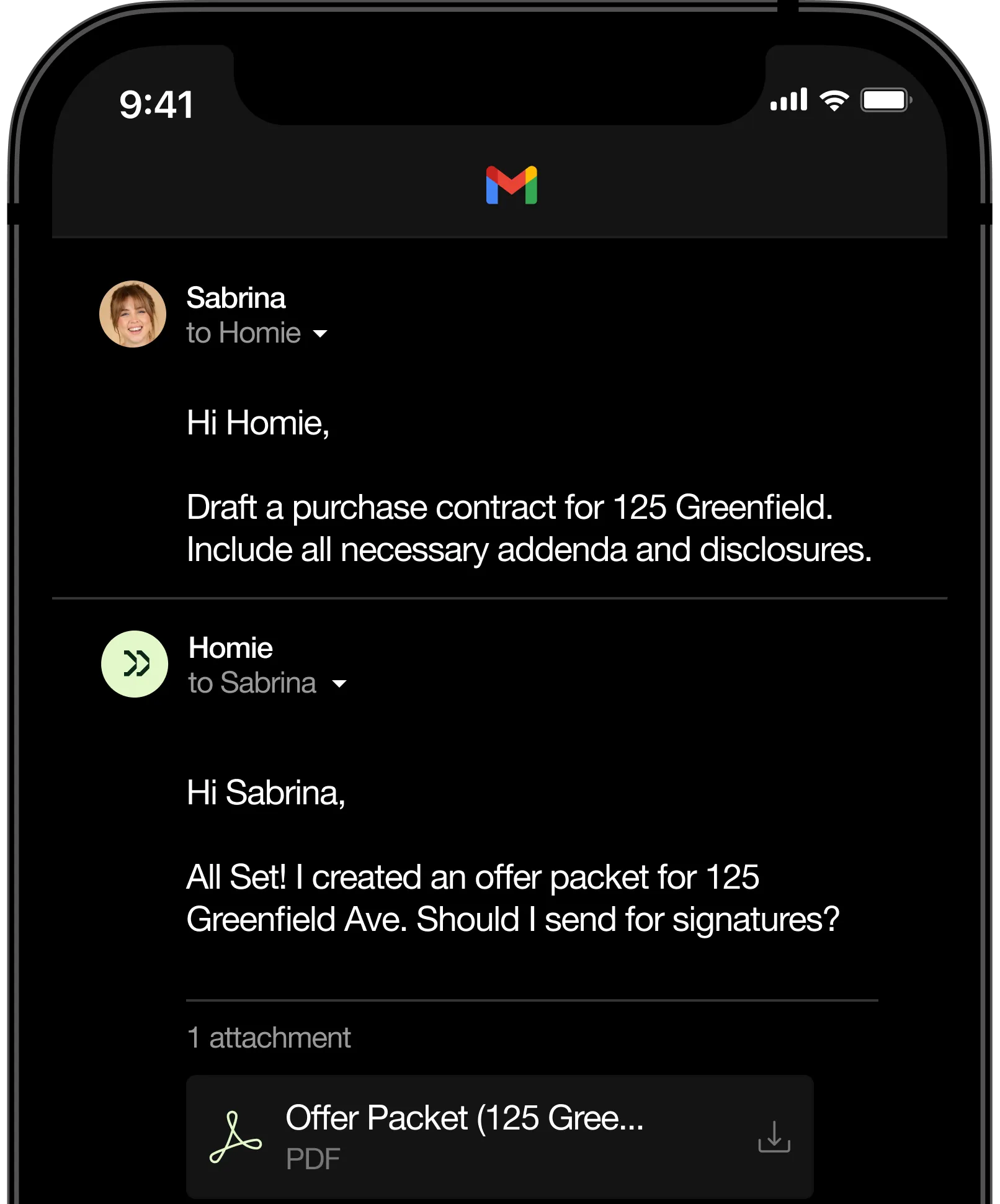 Homie Gmail AI App in simulation on an iPhone 12 Mini