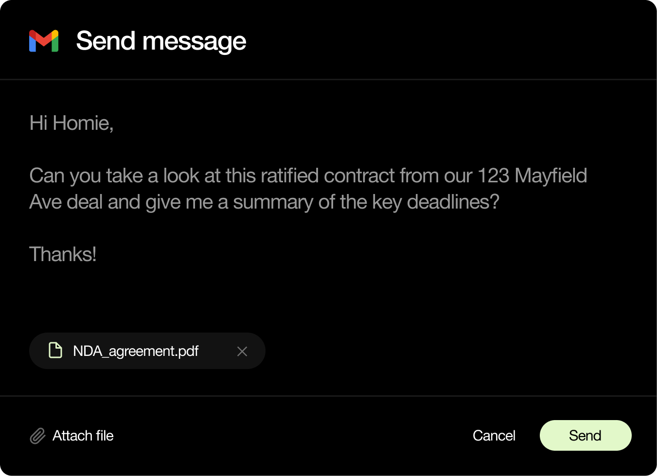 A demo of the Homie app in action in Gmail