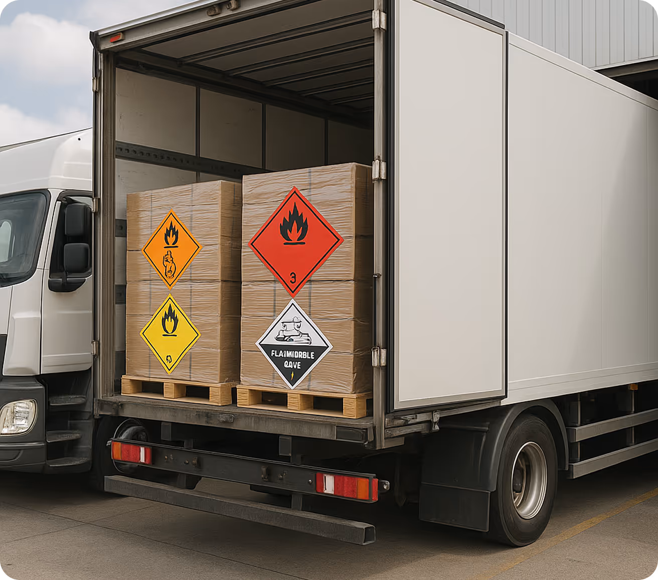 Camion avec une étiquette de danger