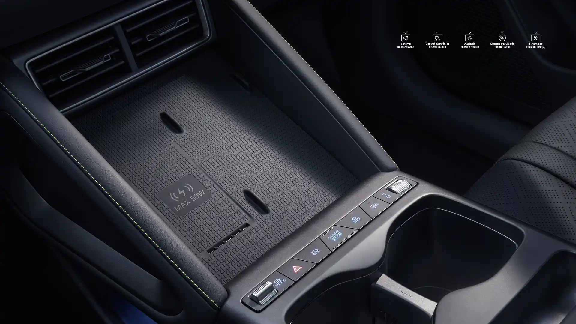 BYD YUAN UP DM-I, consola central con cargador inalámbrico y portavasos - Codinova