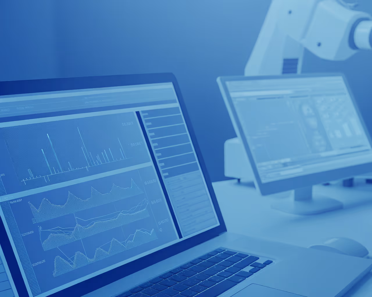 An illustration of a computer with reports aand anlysis 