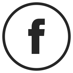 Facebook logo in a circle.