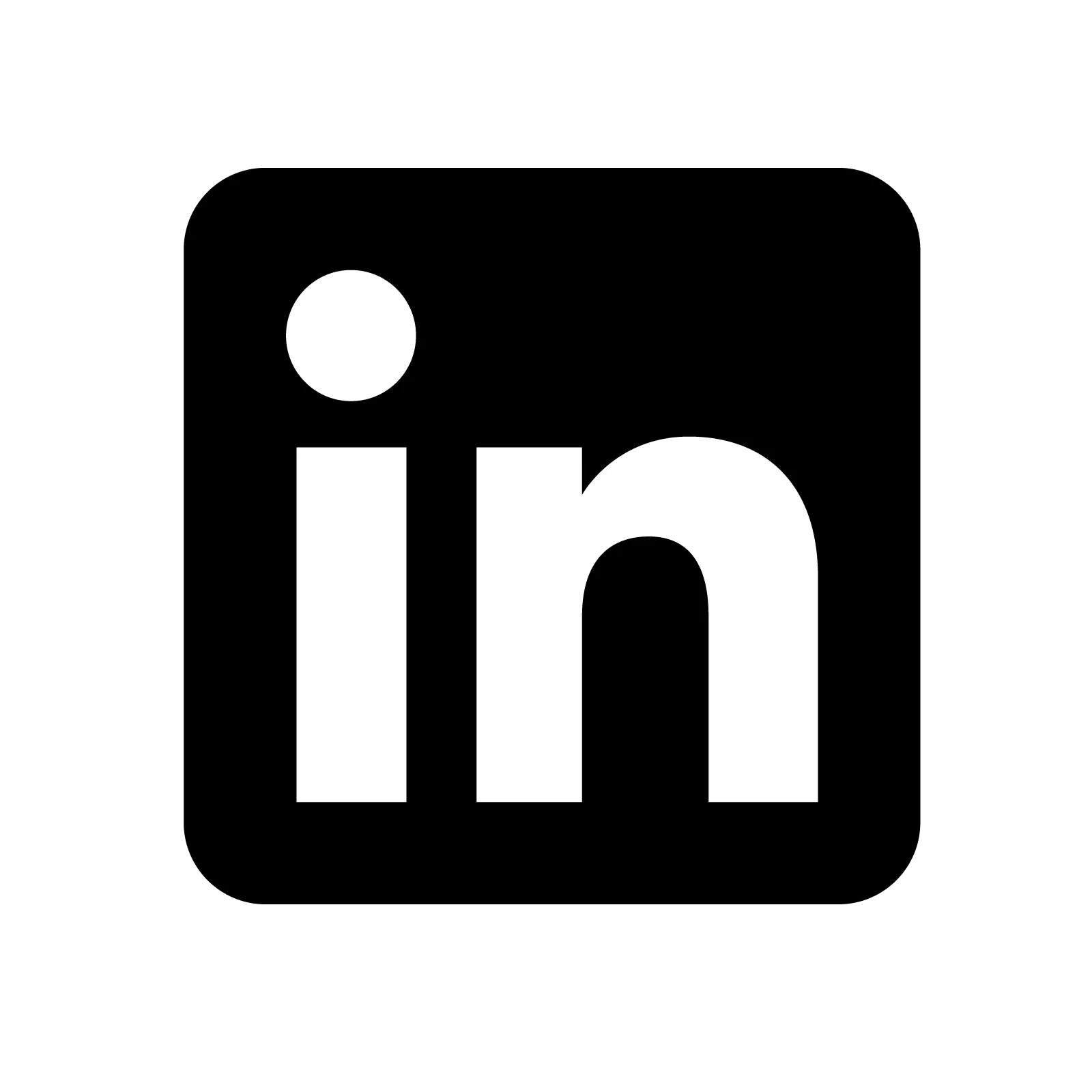 LinkedIn logo in white on a black rounded square background.