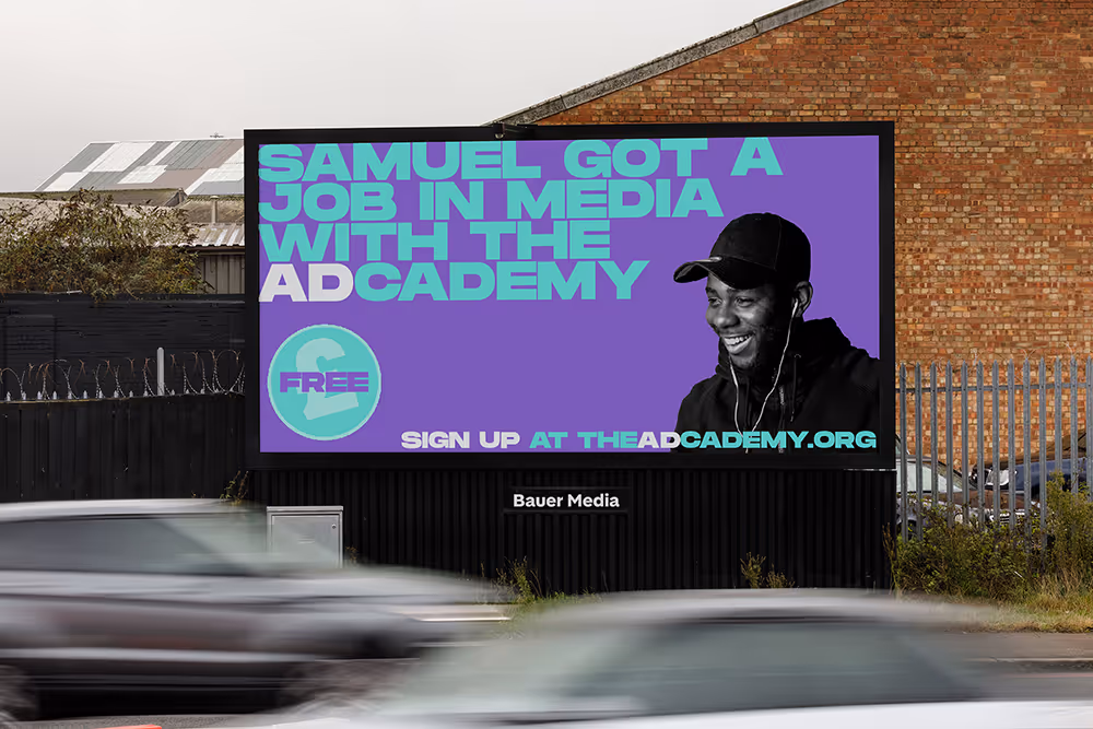 A digital billboard promoting a campaign for Brixton Finishing School