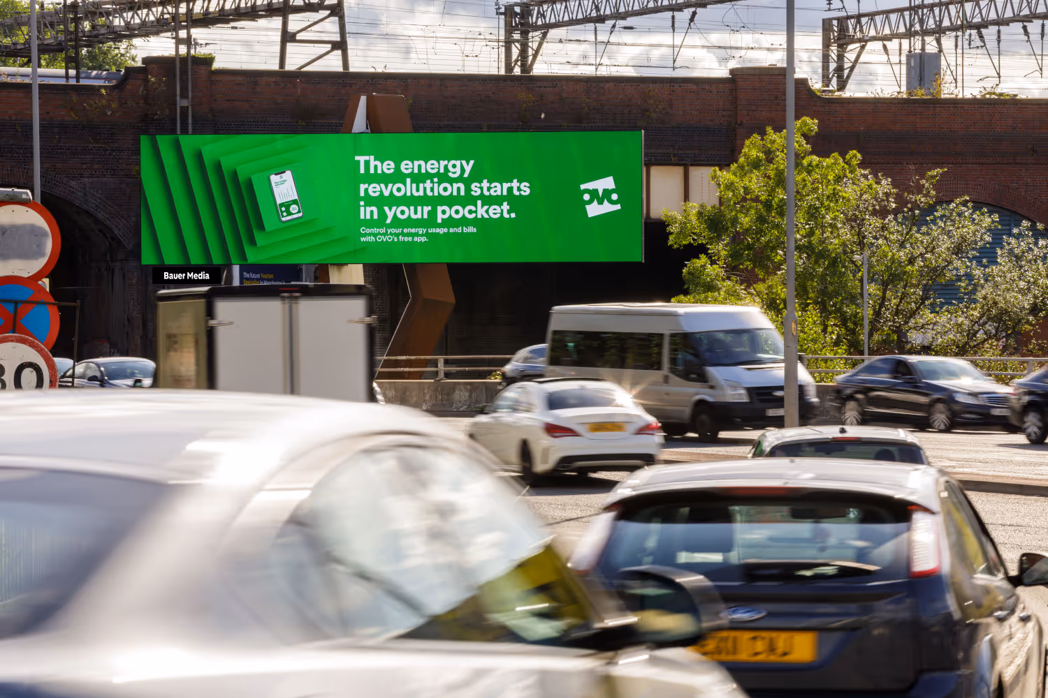 Ovo Energy advertising on a premium digital billboard in Manchester